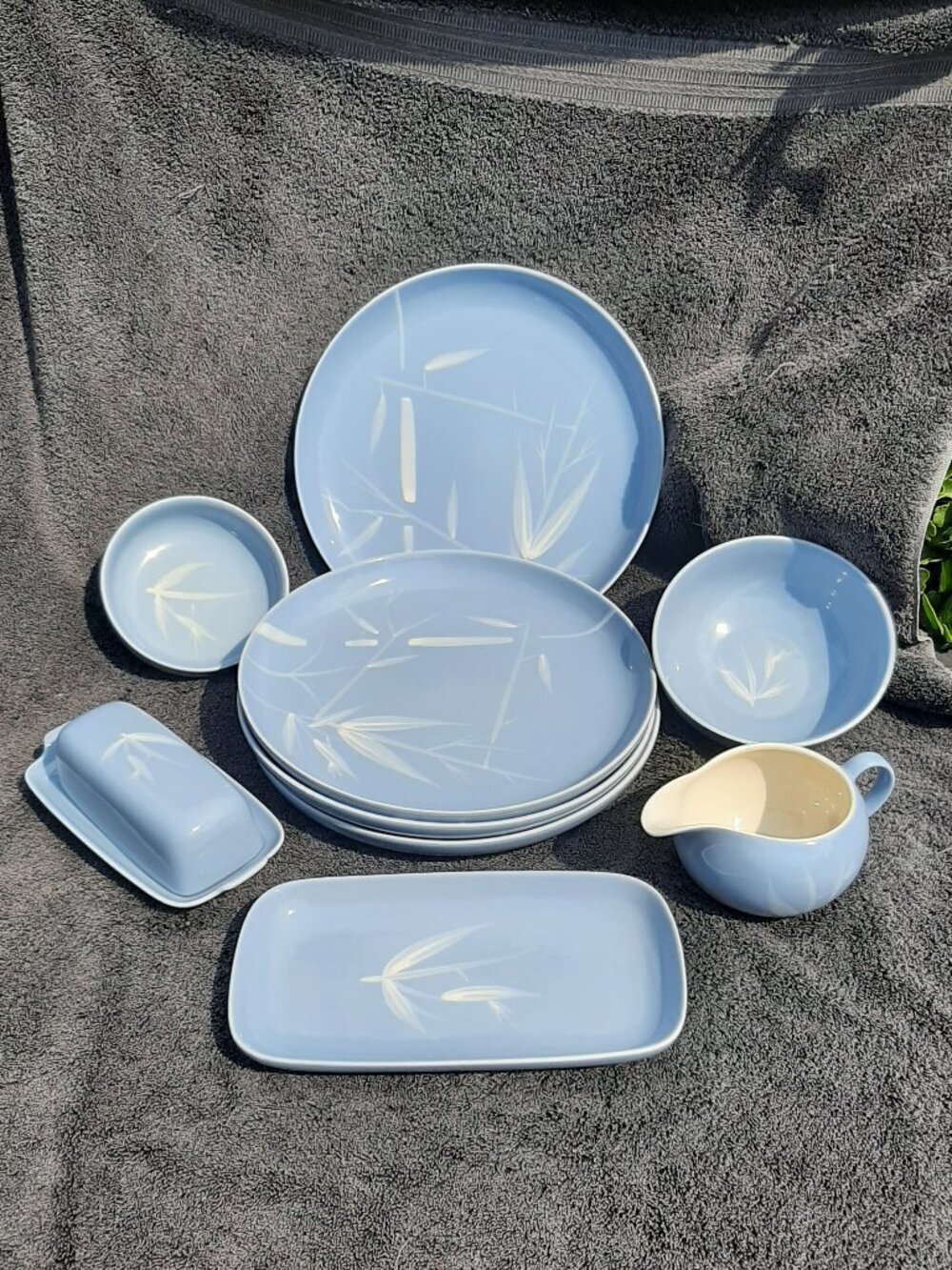 Winfield China Blue Pacific Bamboo Made In California Dinnerware Lot